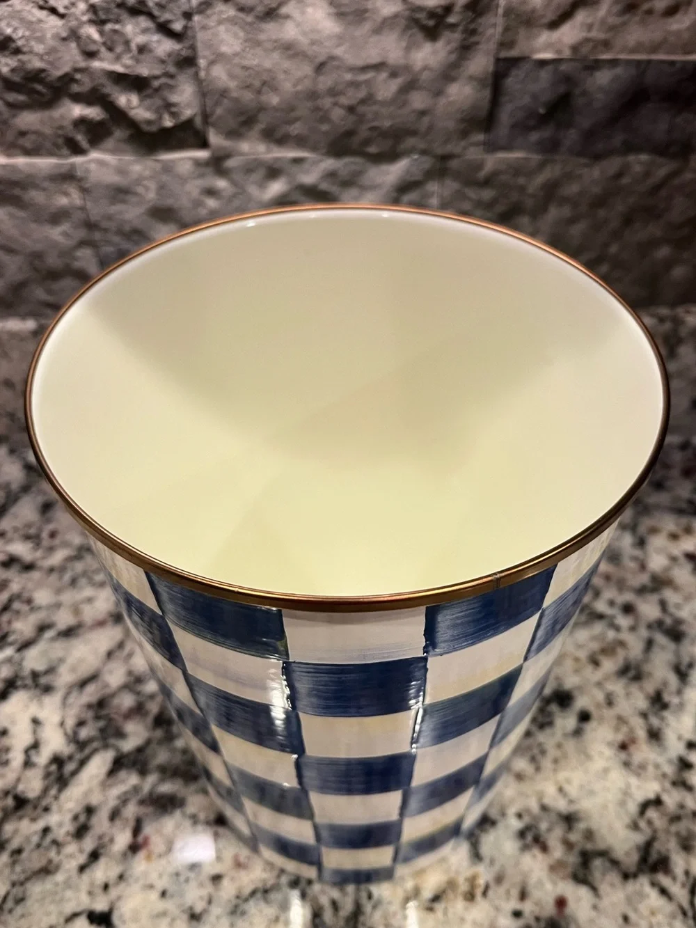 Mackenzie-Childs Royal Check Waste Bin - Trash Can. NEW w/tags.